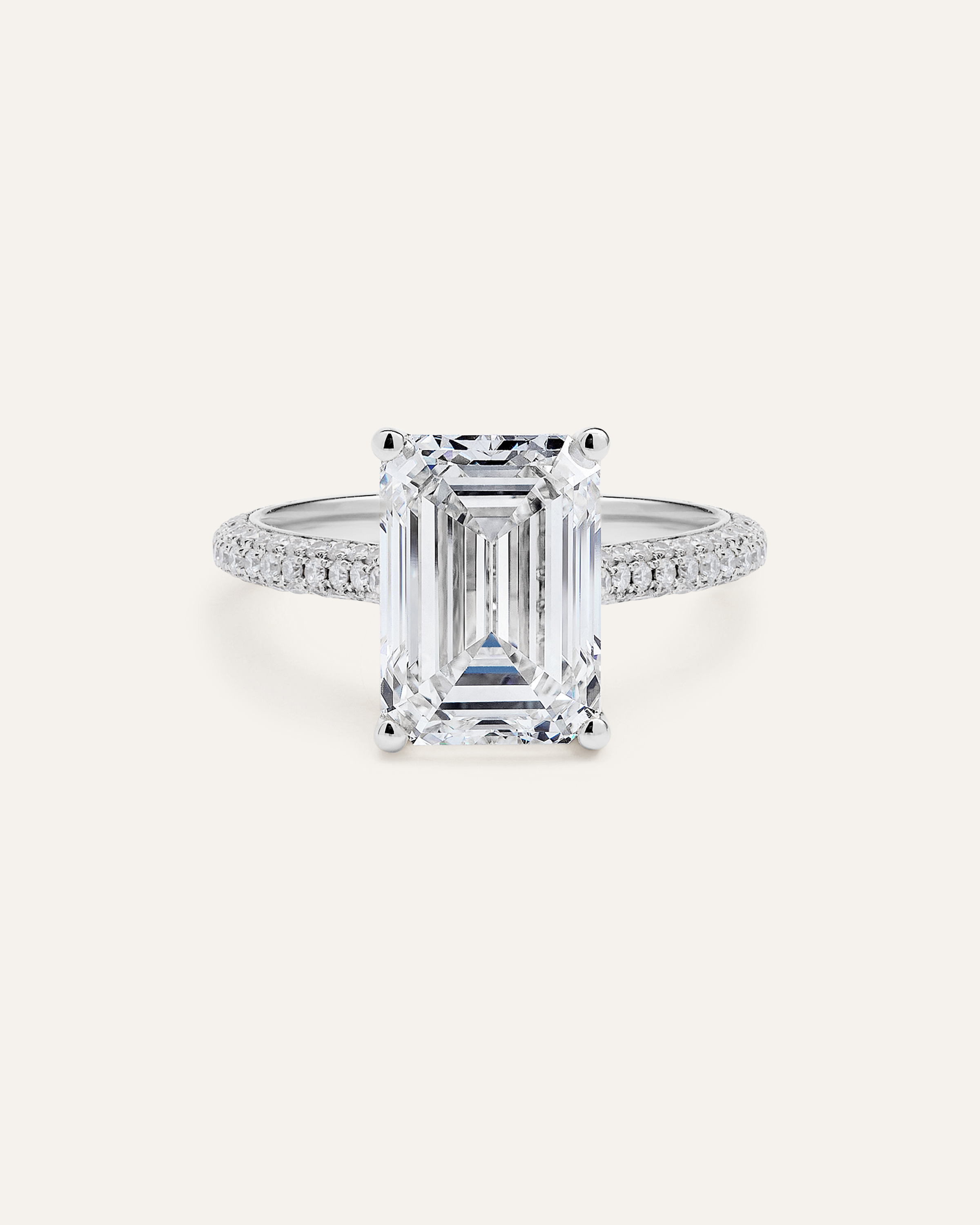Lab Grown Diamond Emerald Pave Cathedral Engagement Ring - 5ct