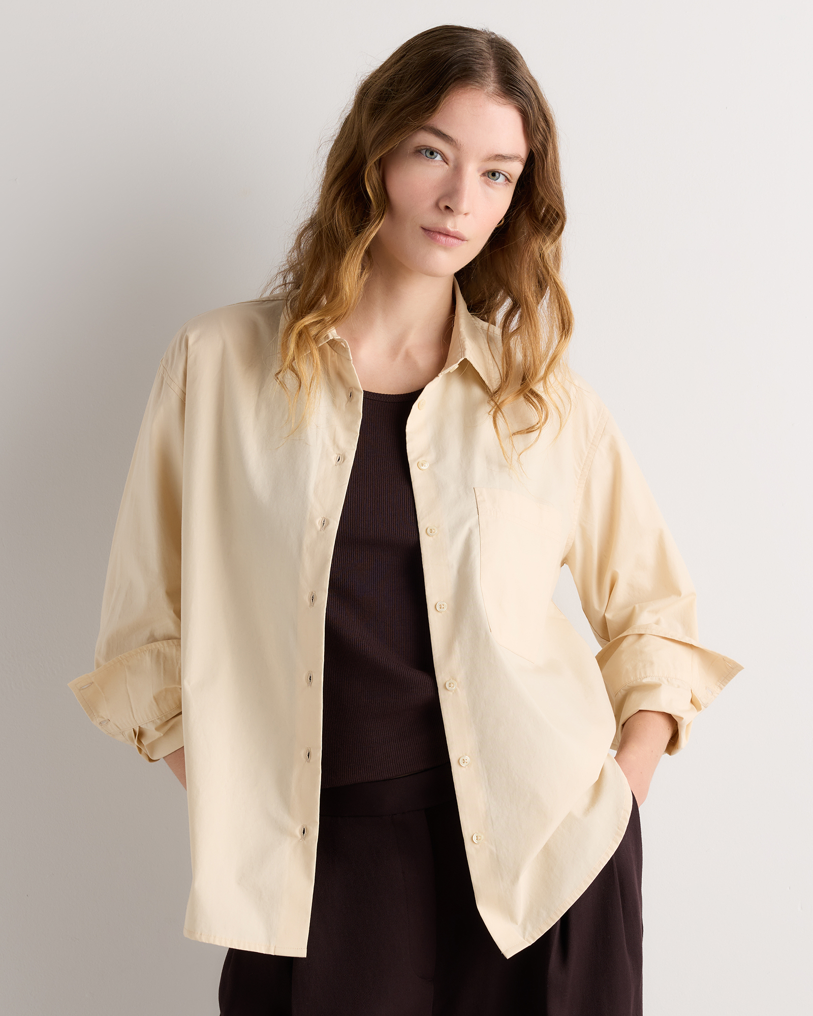 100% Organic Cotton Poplin Long Sleeve Boyfriend Shirt
