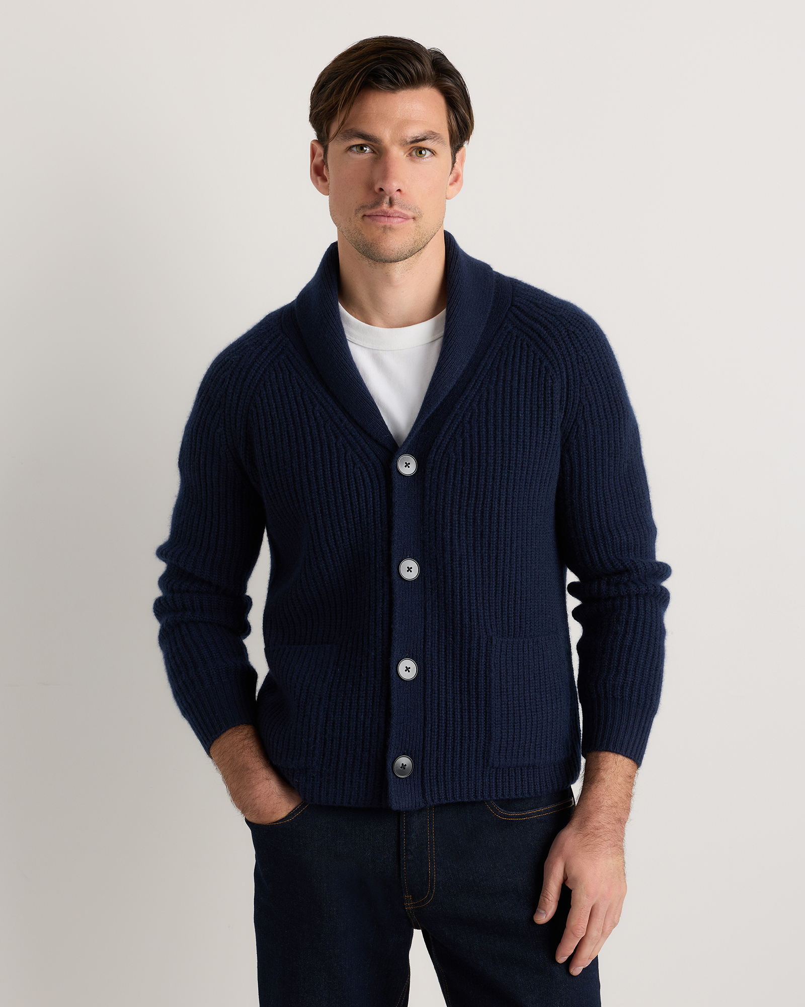 Mongolian Cashmere Shawl Collar Cardigan