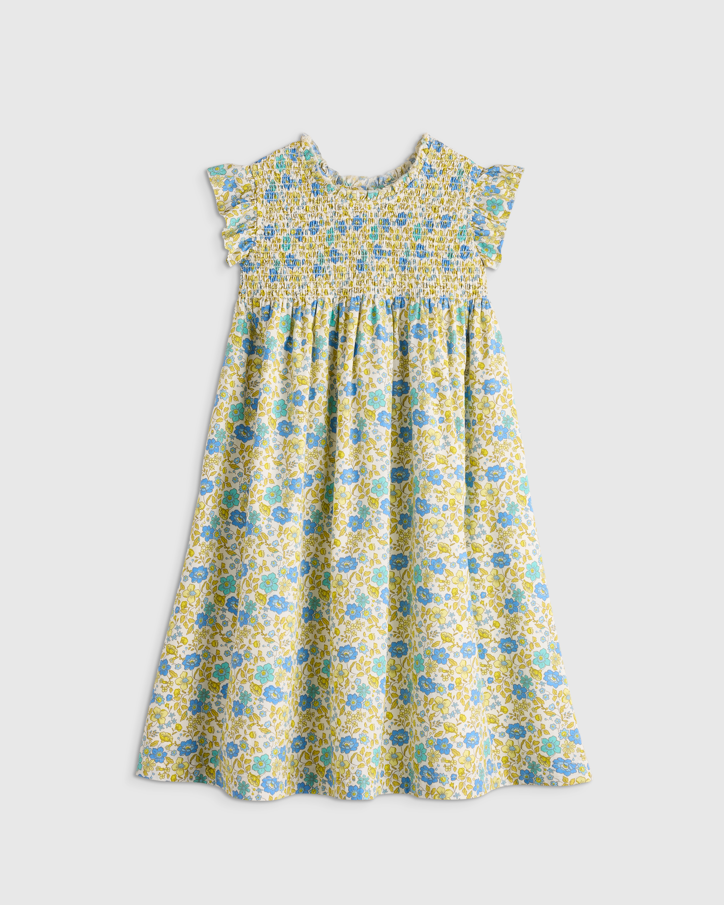 100% Organic Cotton Poplin Smocked Flutter Sleeve Dress