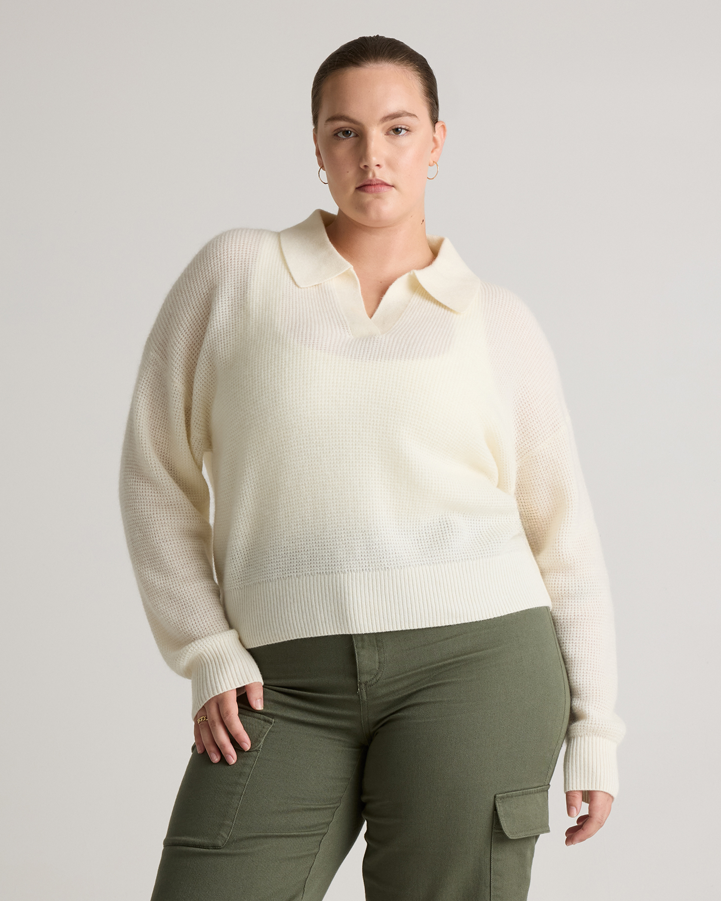 Baby Alpaca-Wool Waffle Stitch Polo Sweater