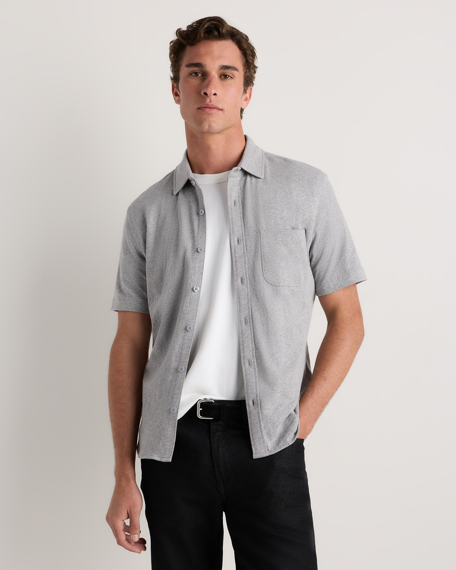 100% Organic Cotton Slub Short Sleeve Button Up Shirt