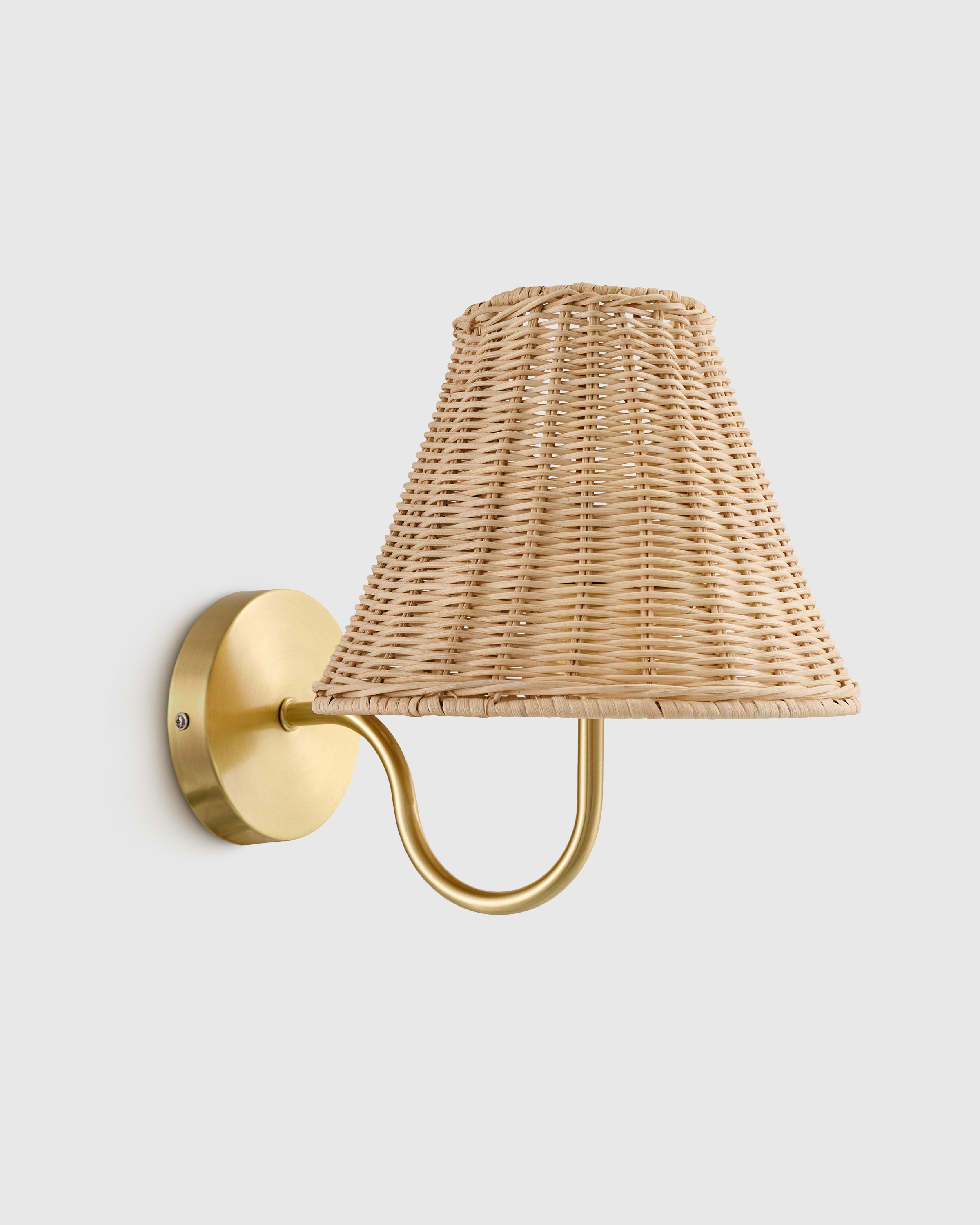 Curved Iron Sconce with Rattan Shade