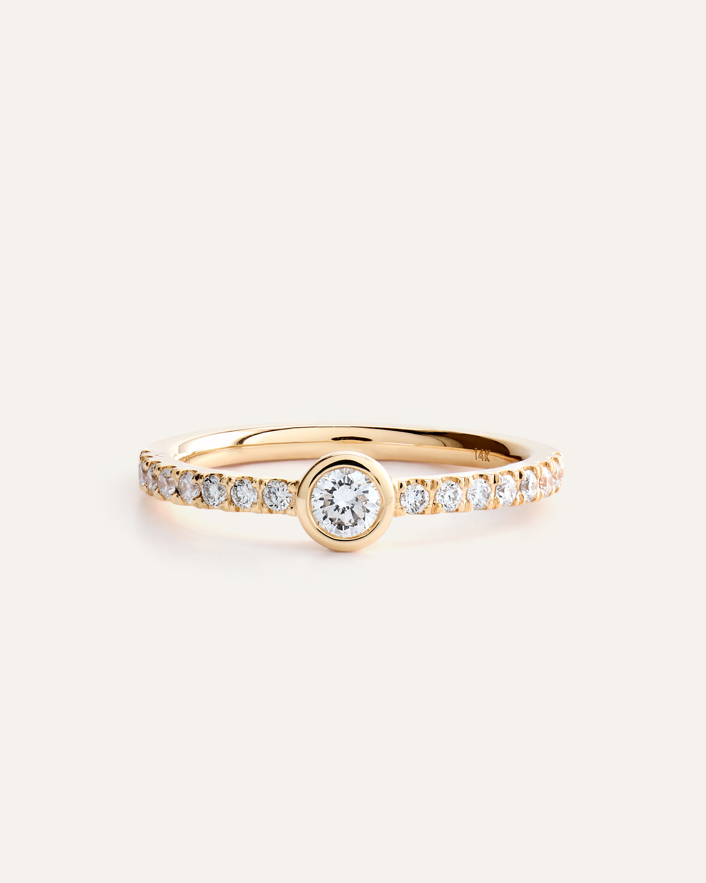 14K Gold Lab Grown Diamond Round Bezel Pave Ring