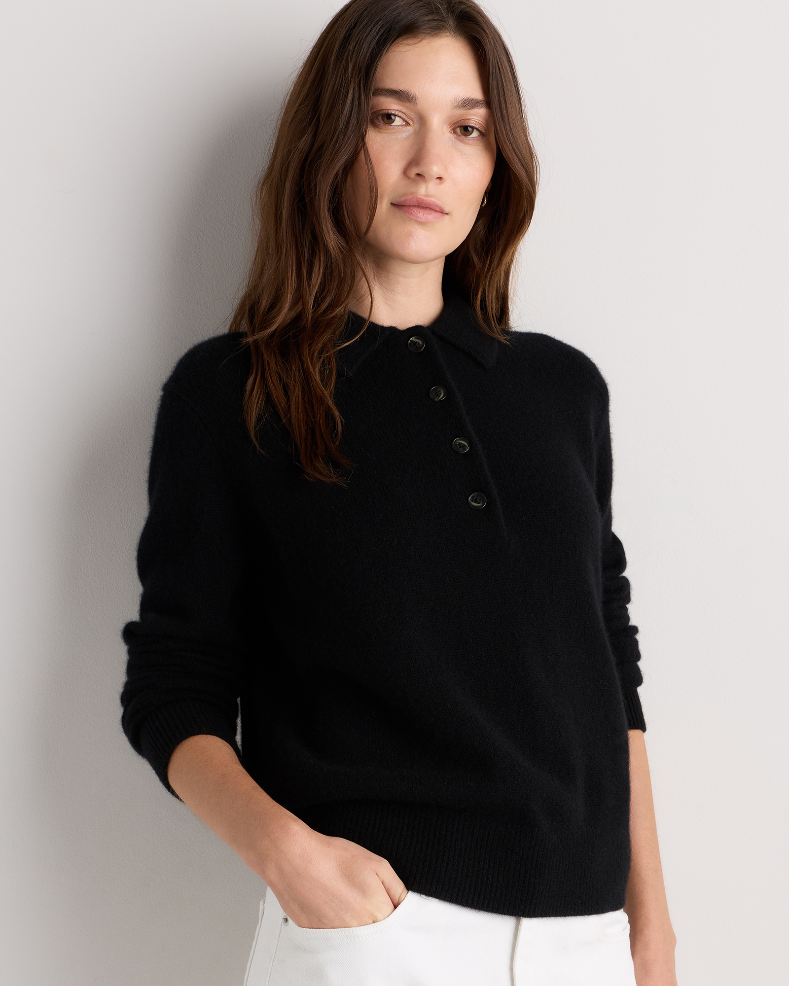 Mongolian Cashmere Button Polo Sweater