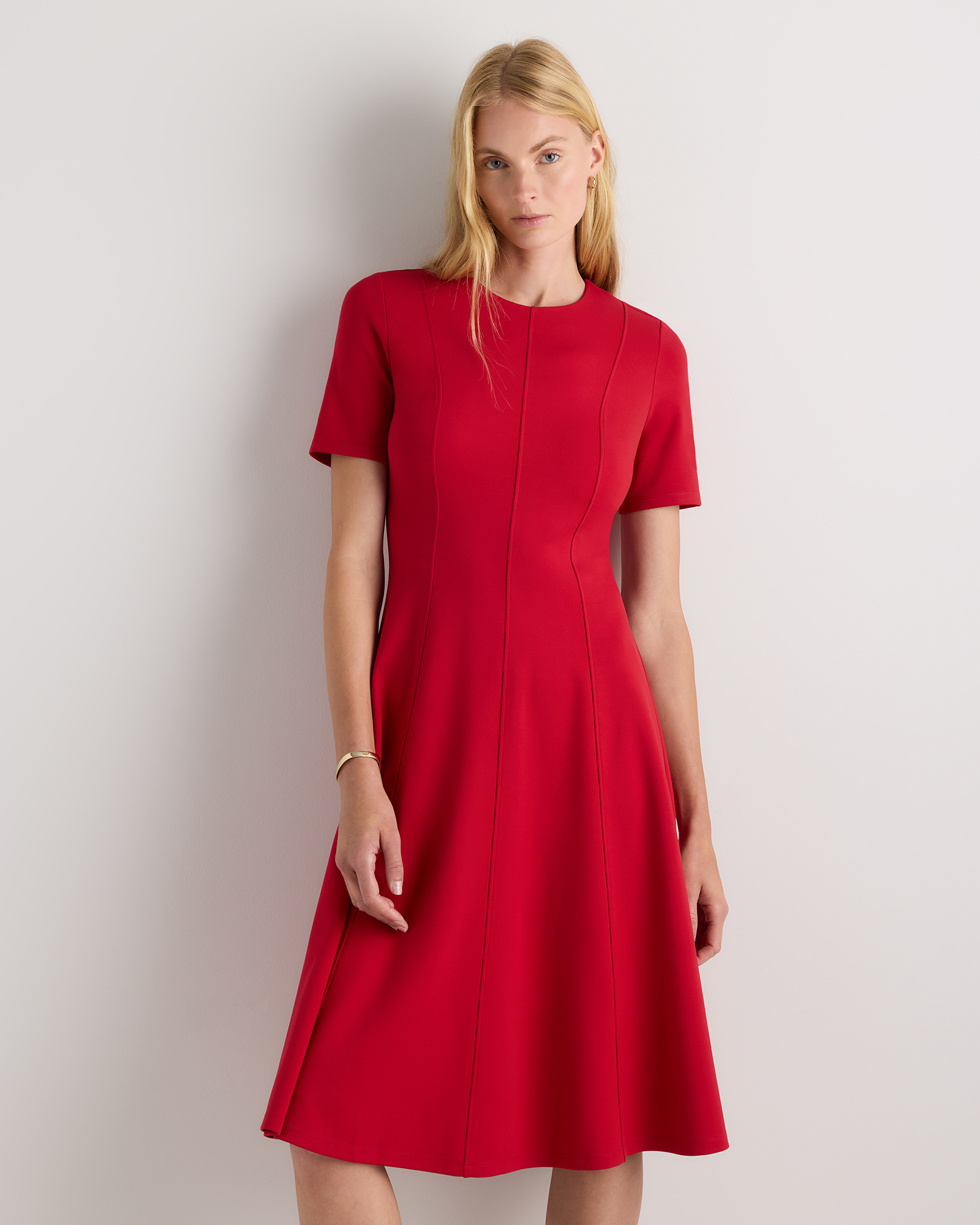Ultra-Stretch Ponte Short Sleeve Midi Dress