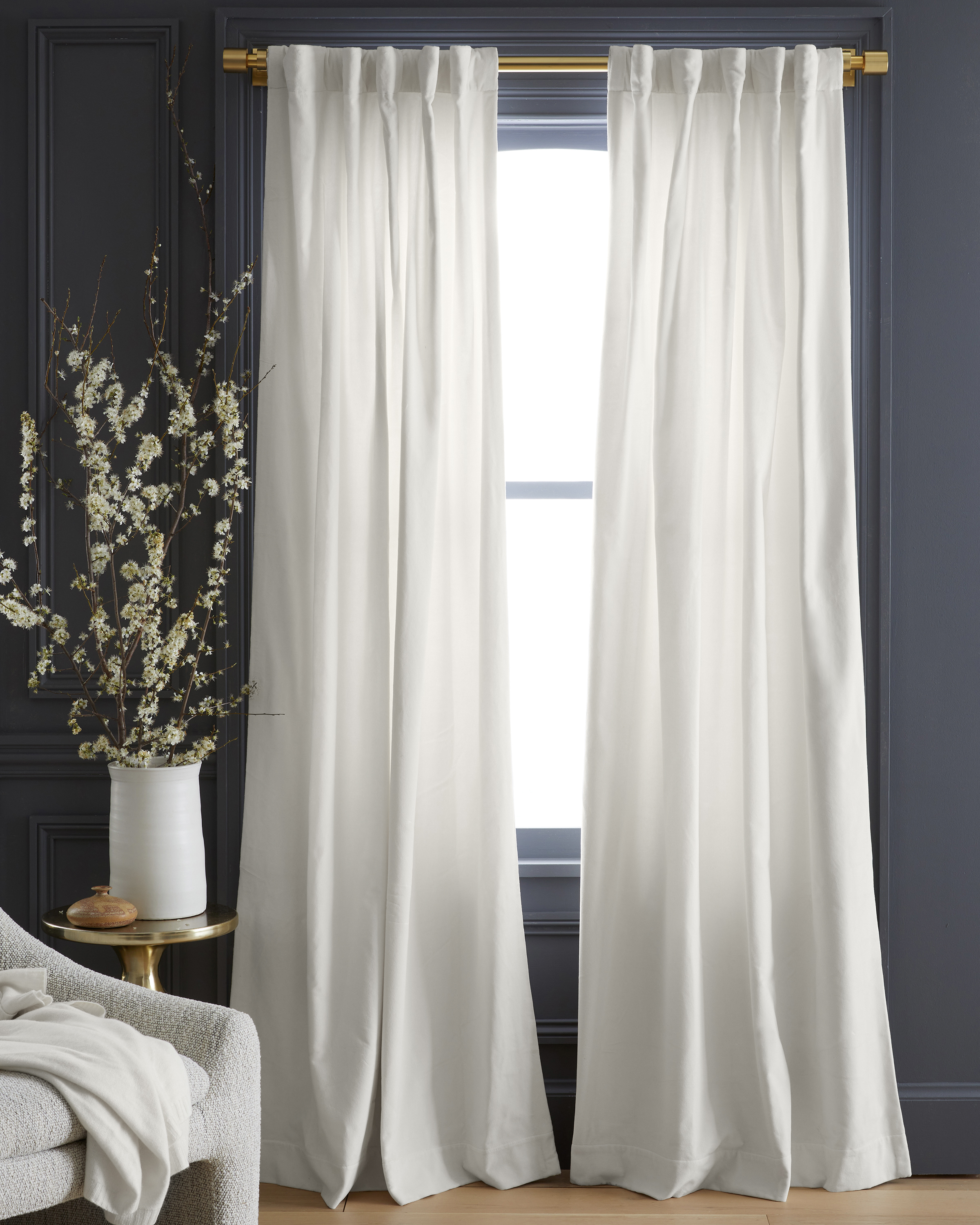 Cotton Velvet Curtain - Single Panel