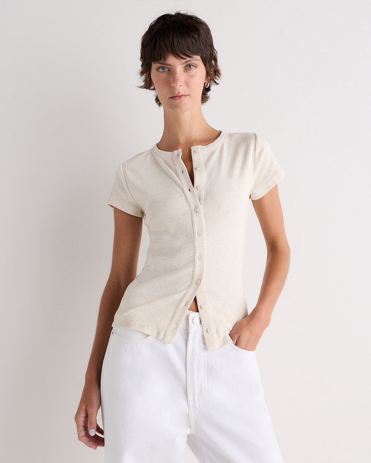 Organic Cotton Fitted Micro-Rib Button Tee