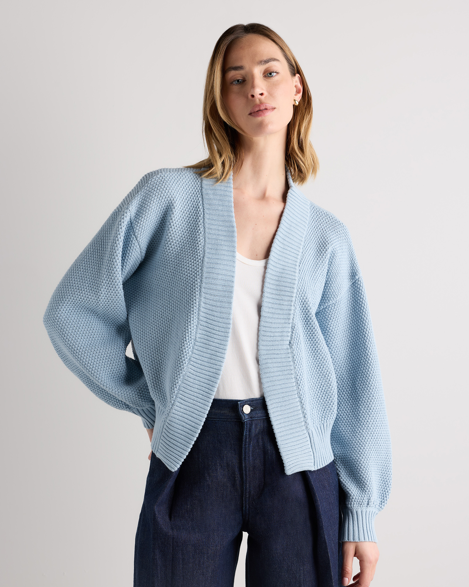100% Organic Cotton Waffle Stitch Open Cardigan