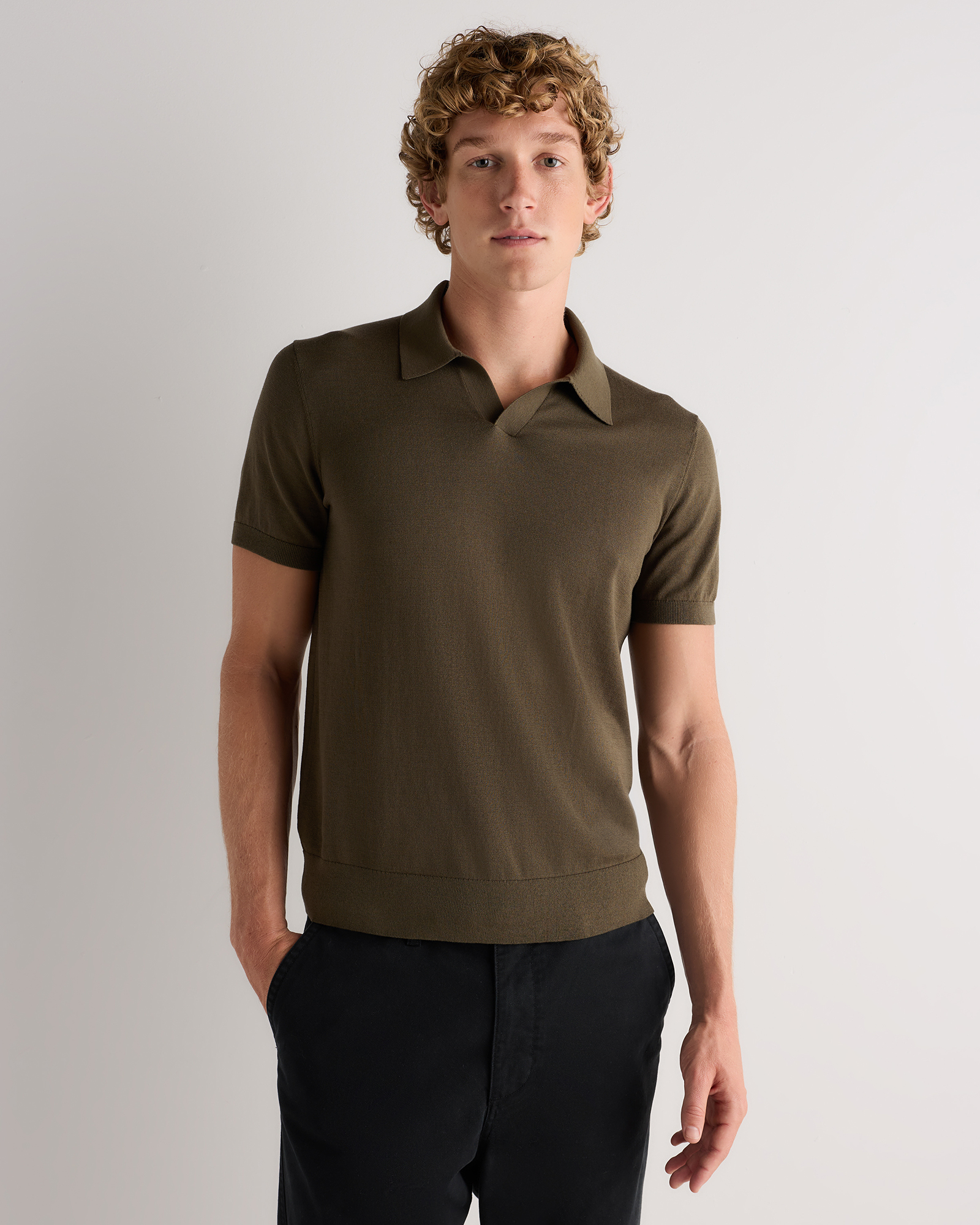 Cotton-Silk Johnny Collar Polo