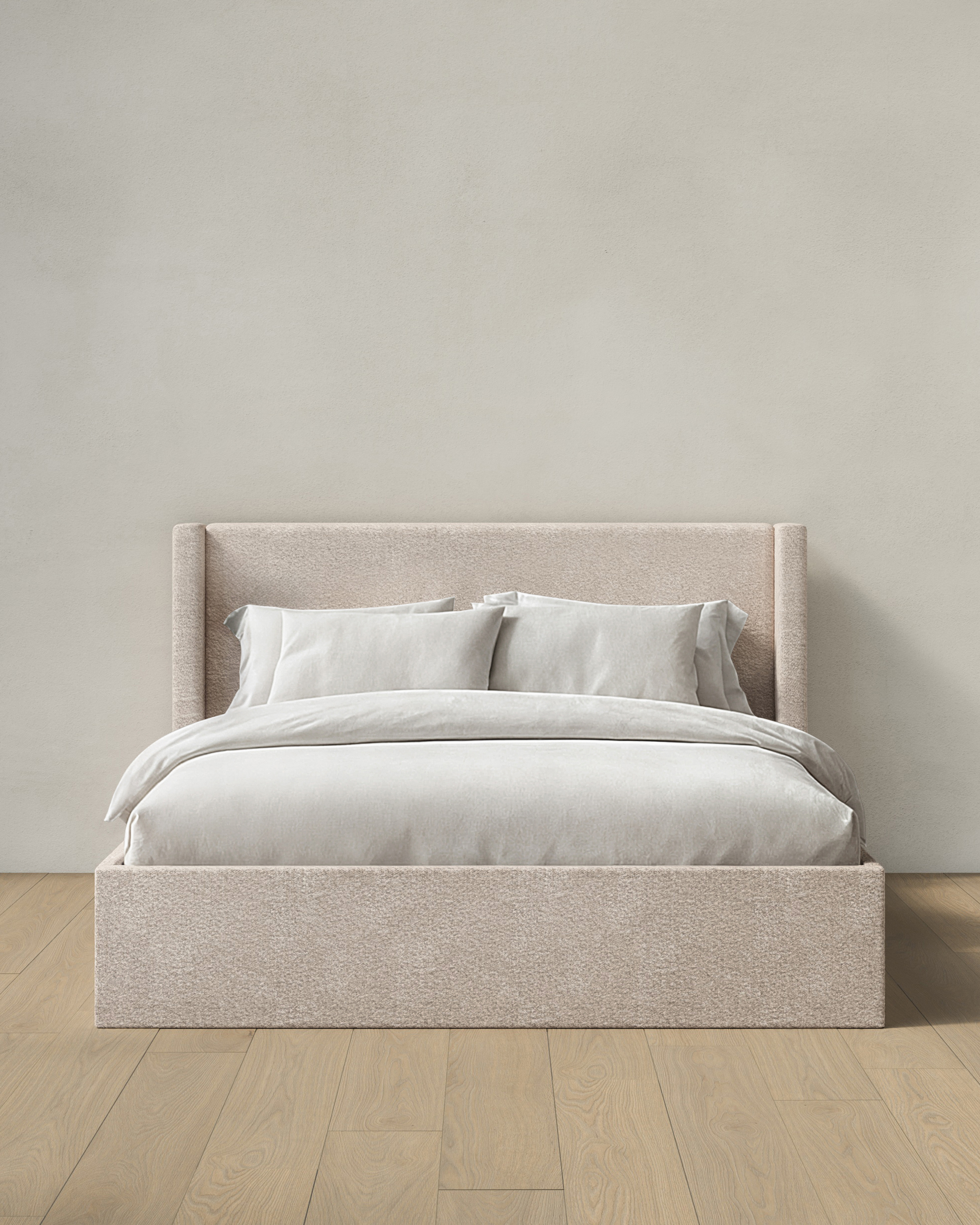 Plush Boucle Wingback Bed