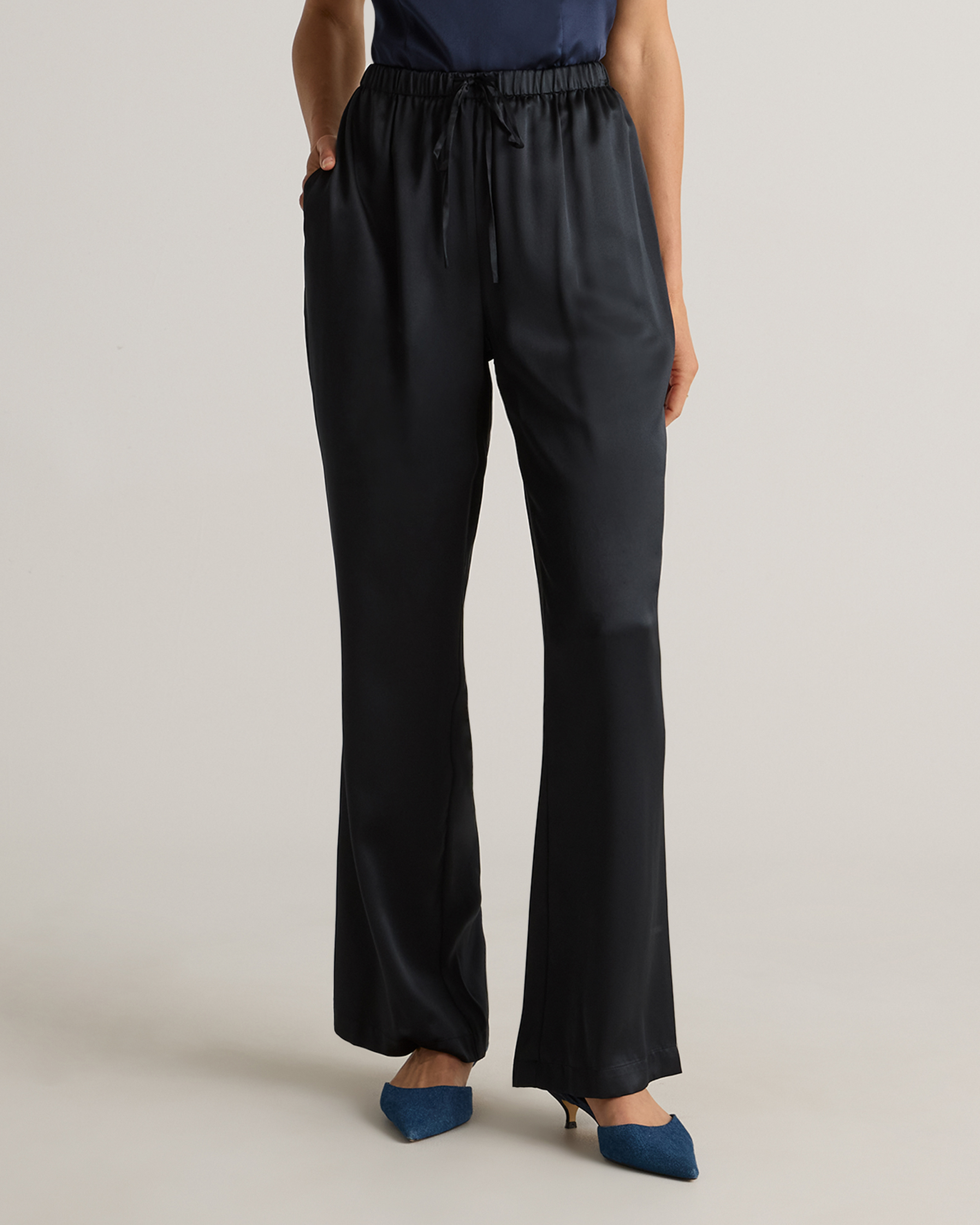 100% Washable Silk Drawstring Wide Leg Pants
