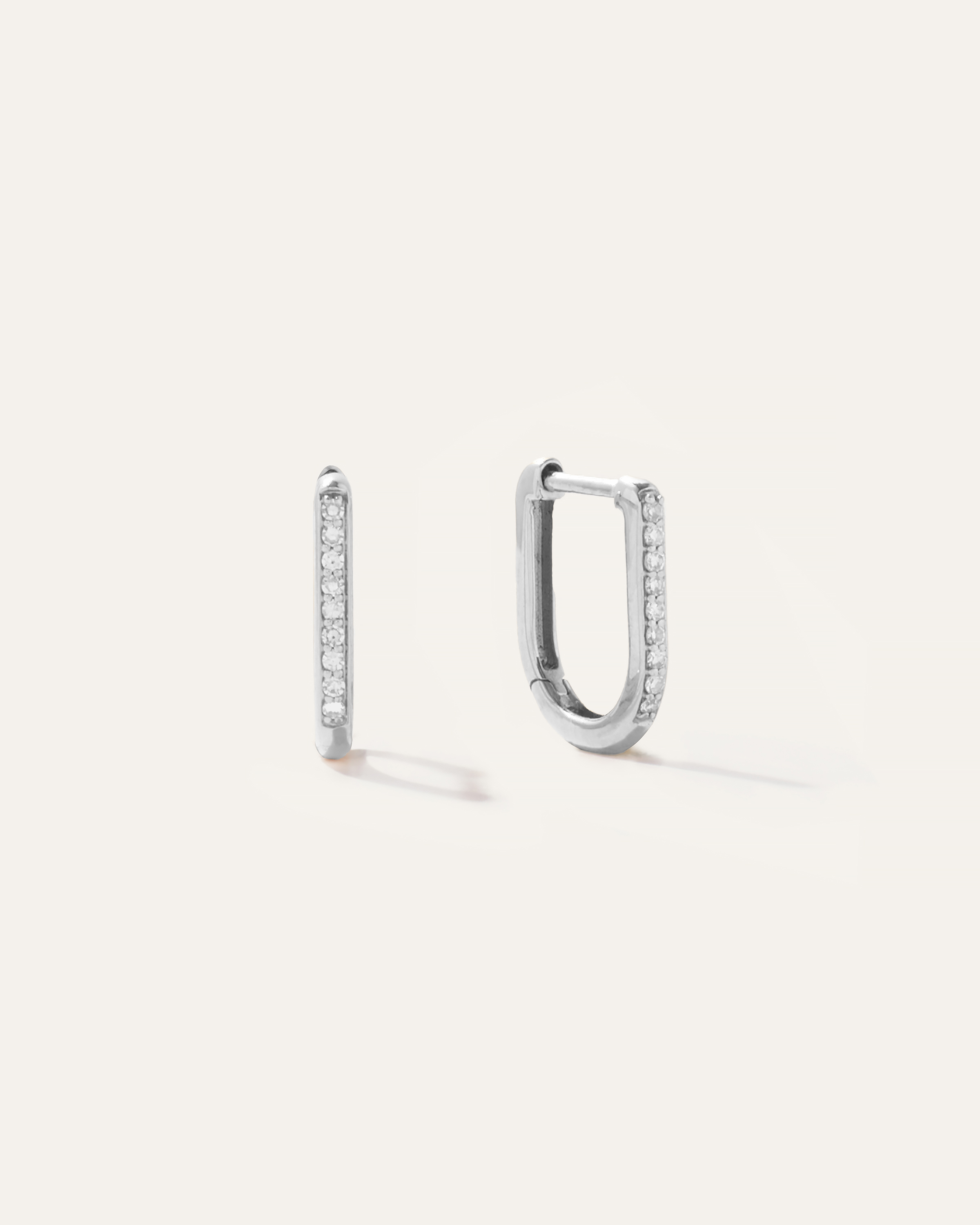 14K Gold Diamond Pave U Huggie Hoops
