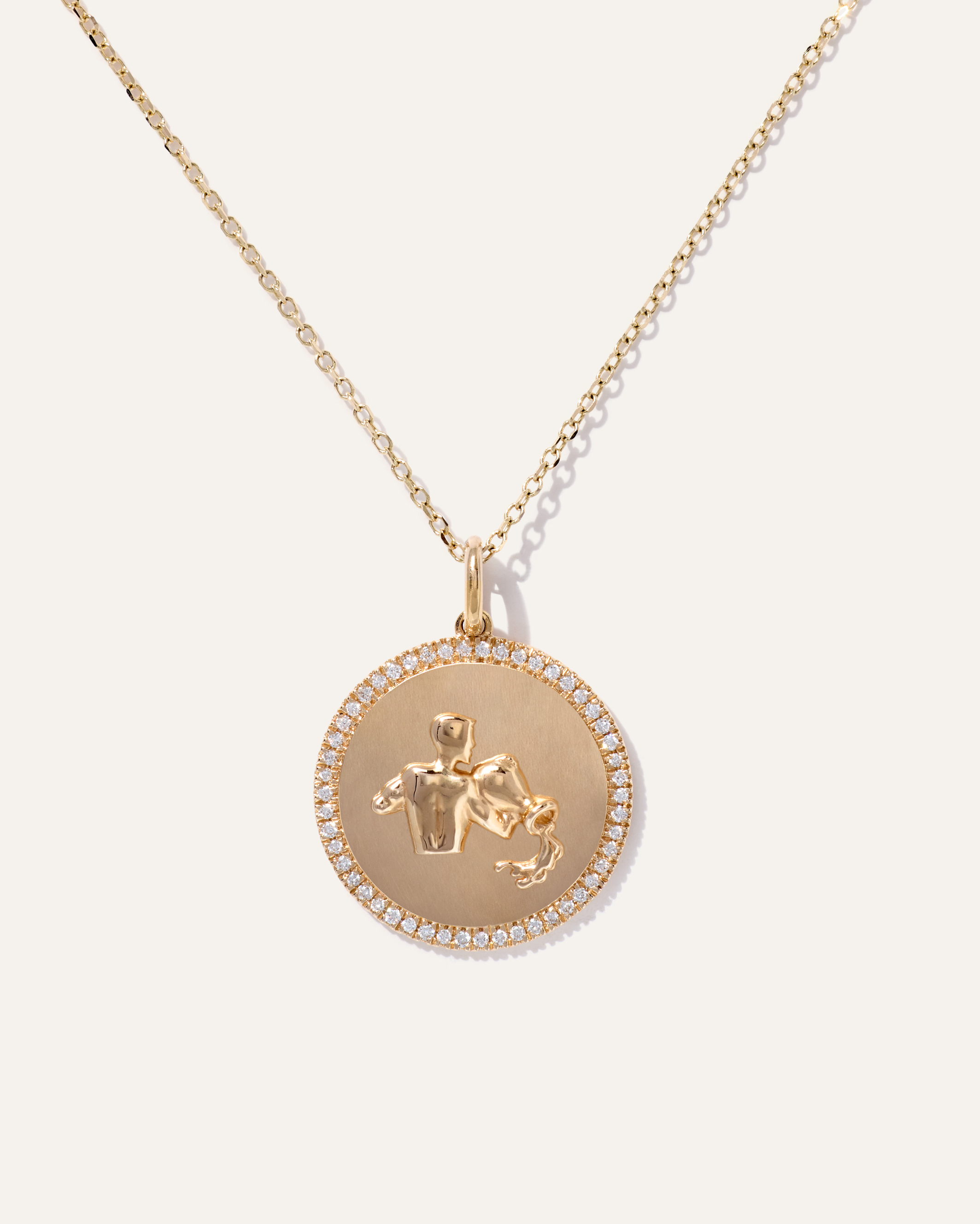 14K Gold Pave Zodiac Medallion Necklace