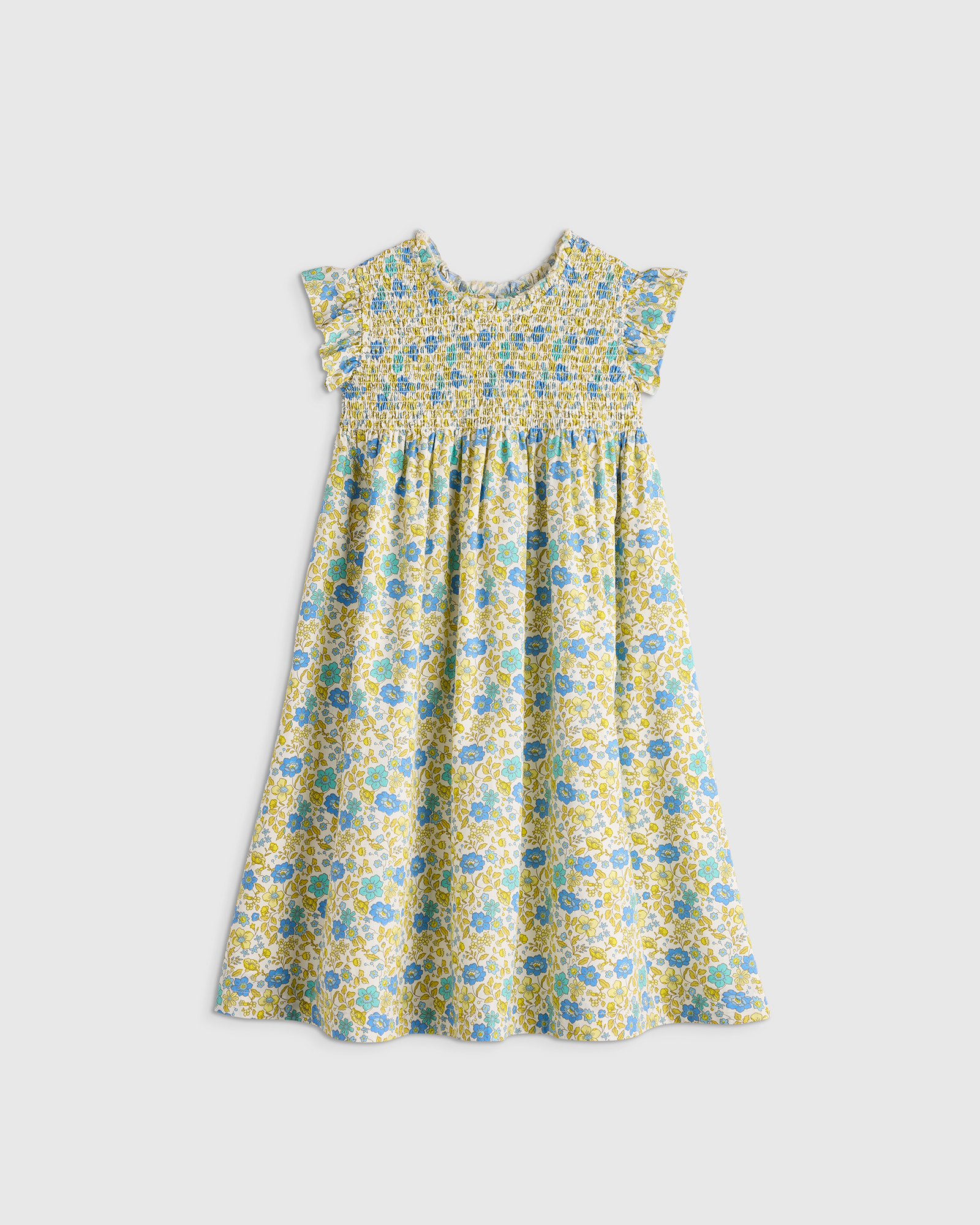 100% Organic Cotton Poplin Smocked Flutter Sleeve Dress