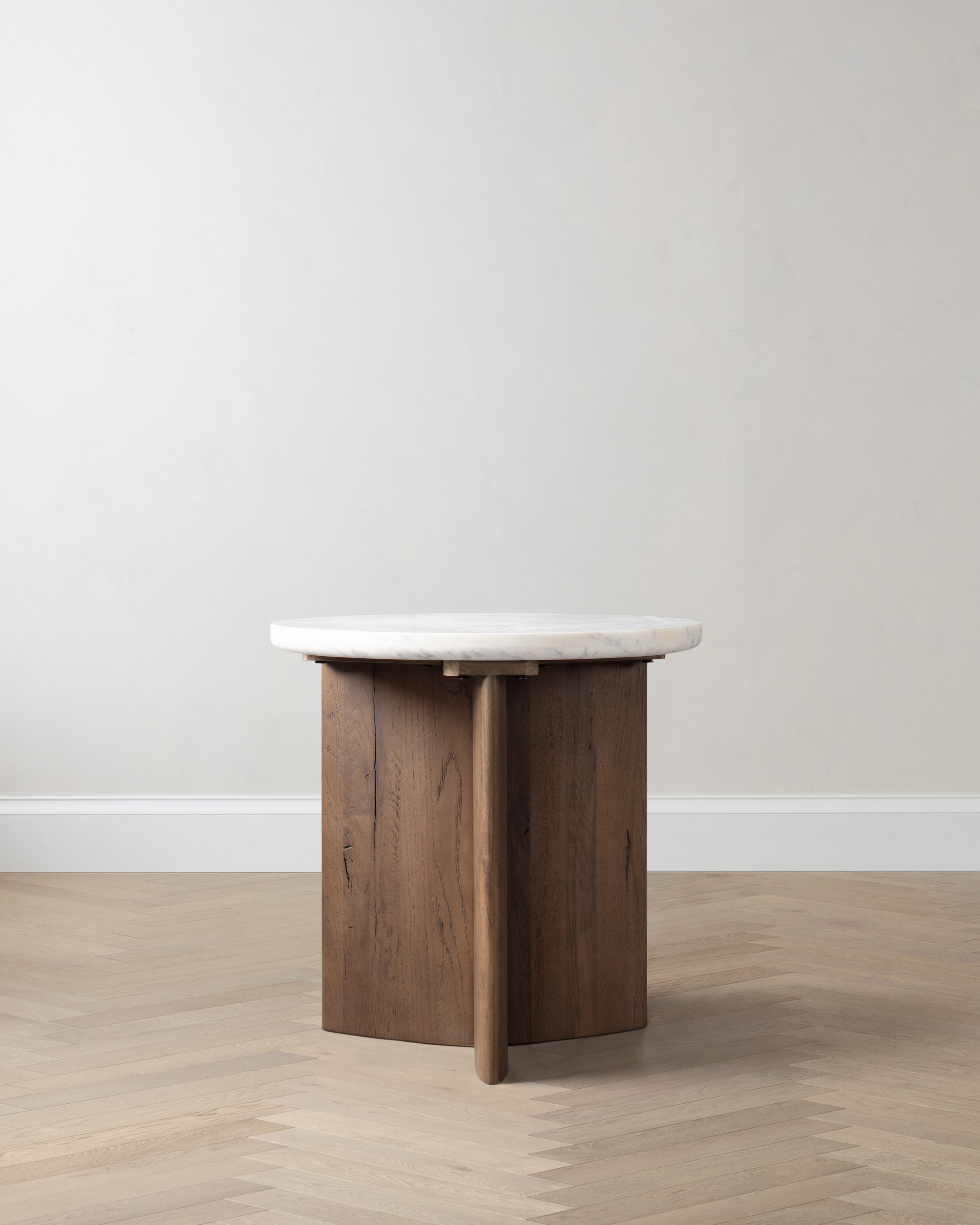 Genuine Marble and Oak Pedestal End Table