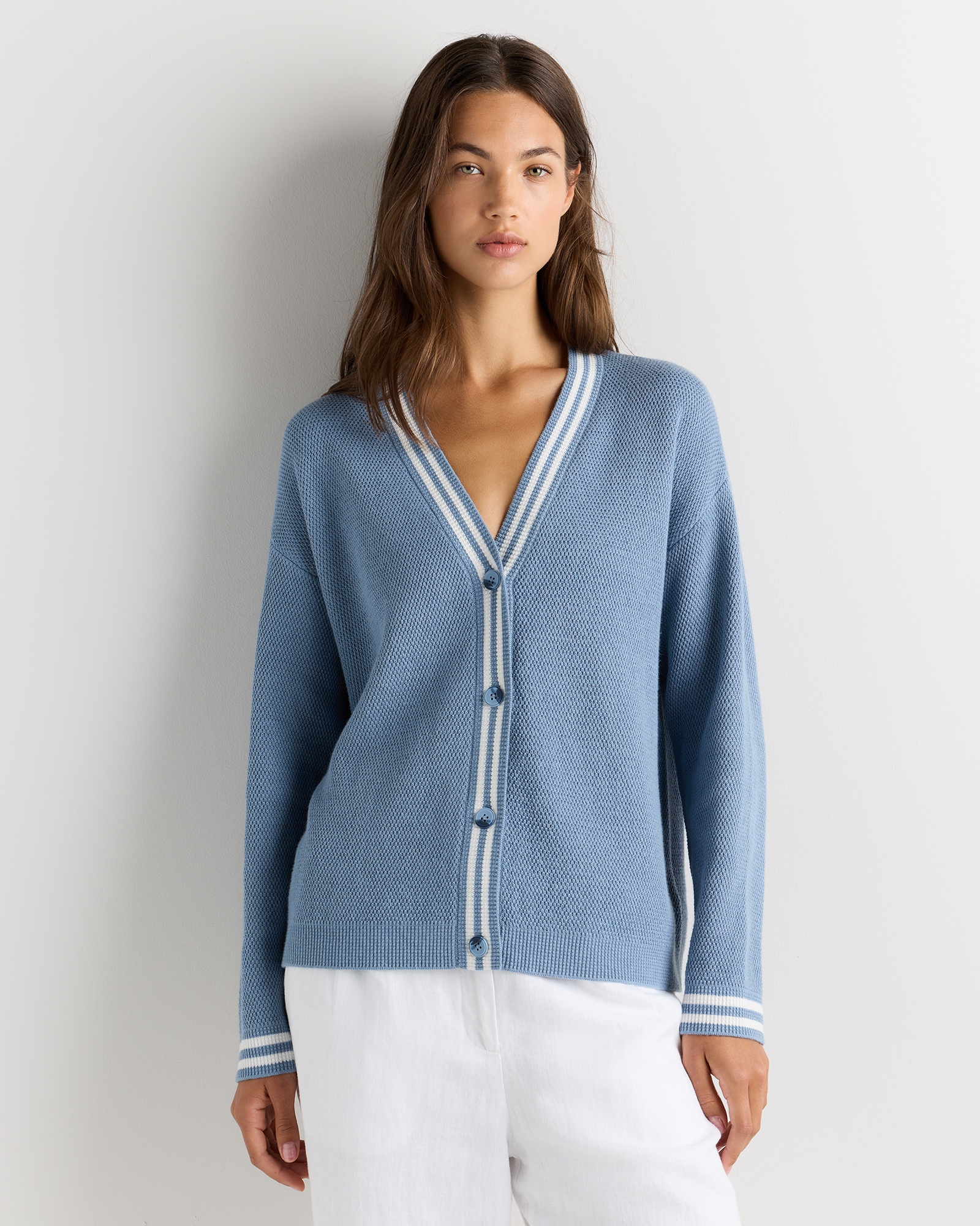 Cotton Cashmere Textured Varsity Cardigan