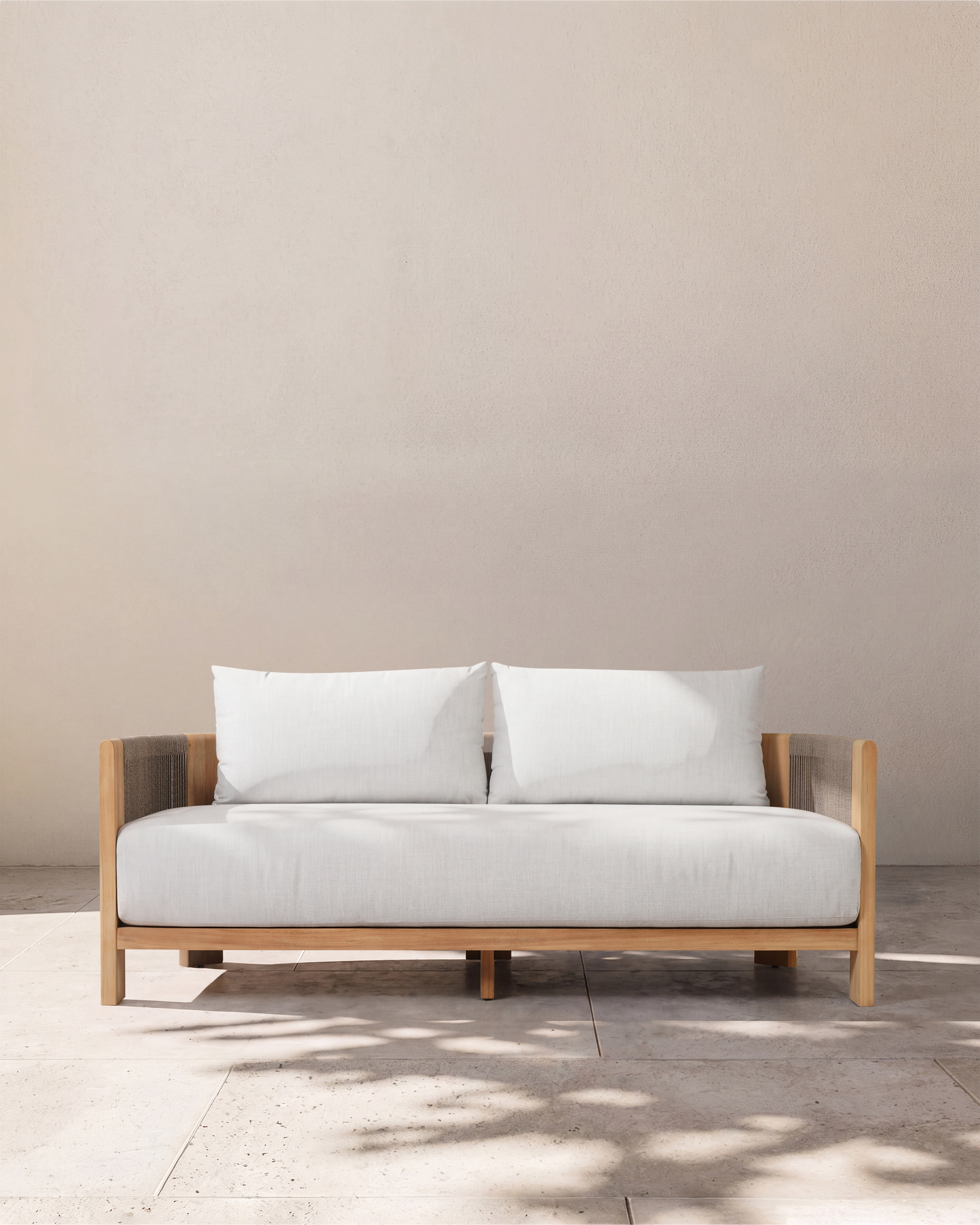 Curved Solid Teak and All-Weather Rope Outdoor Sofa