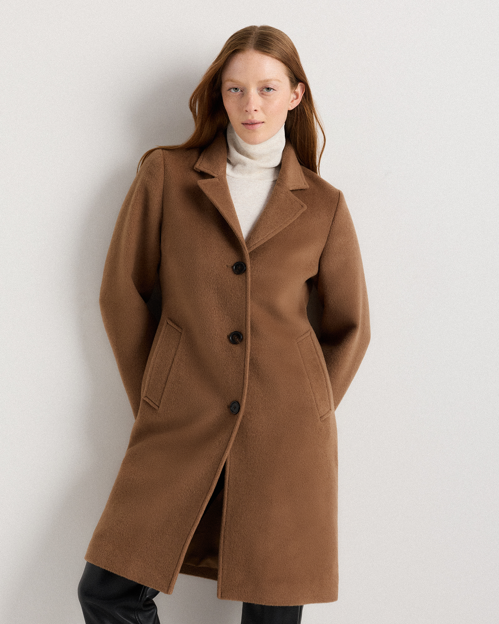 Camel Hair Single-Breasted Midi Coat