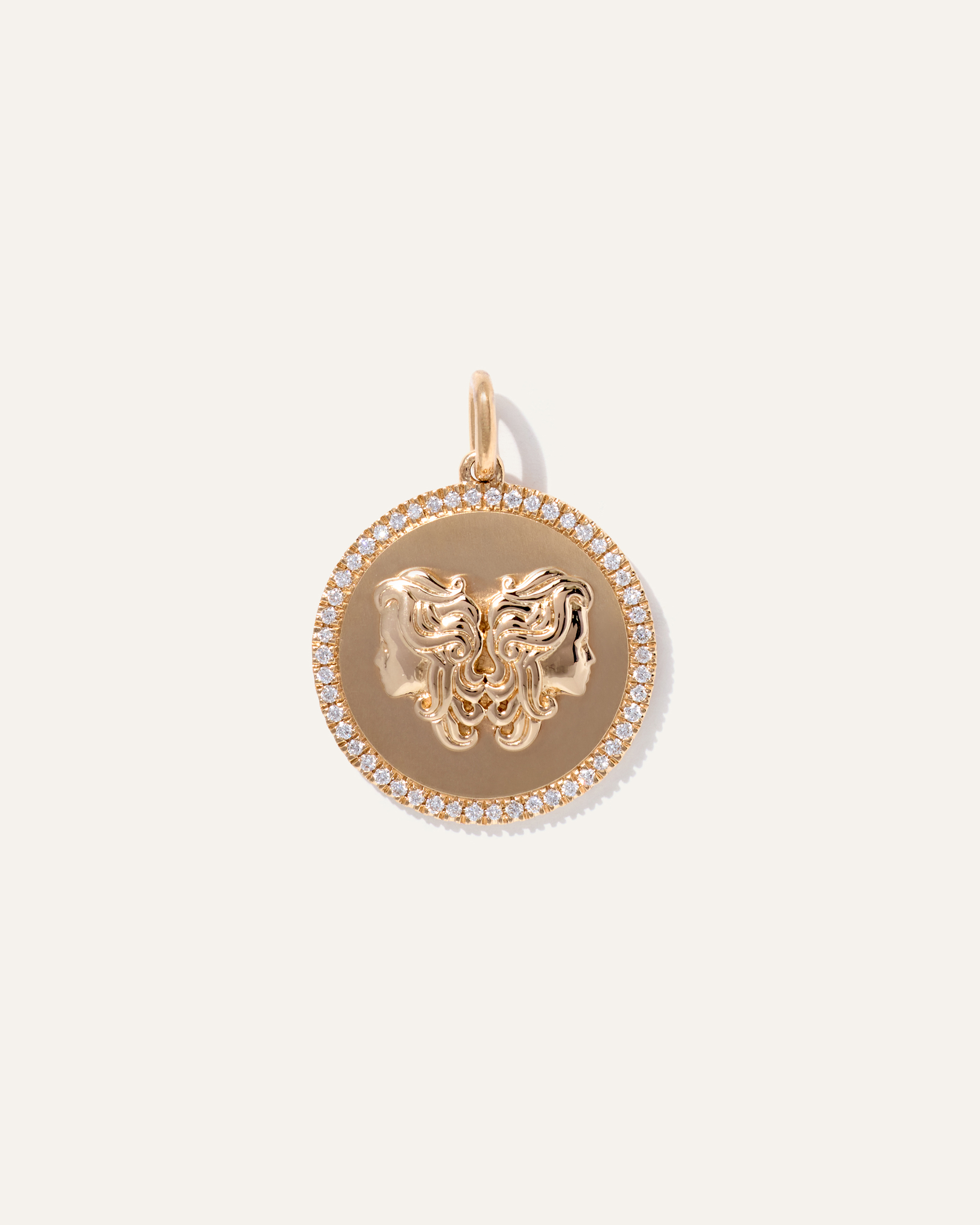 14K Gold Pave Zodiac Medallion Charm