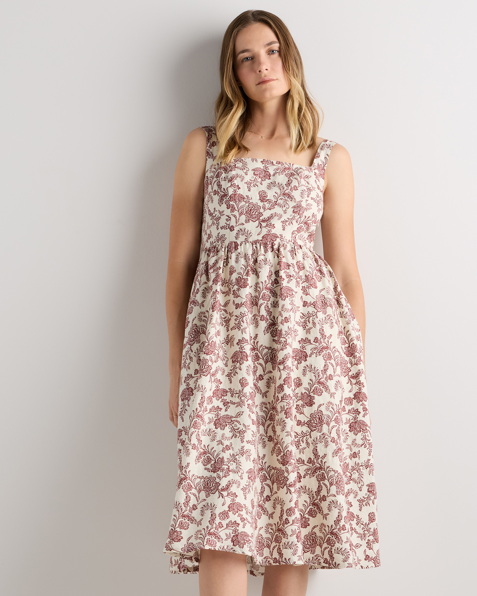 100% European Linen Fit & Flare Midi Dress