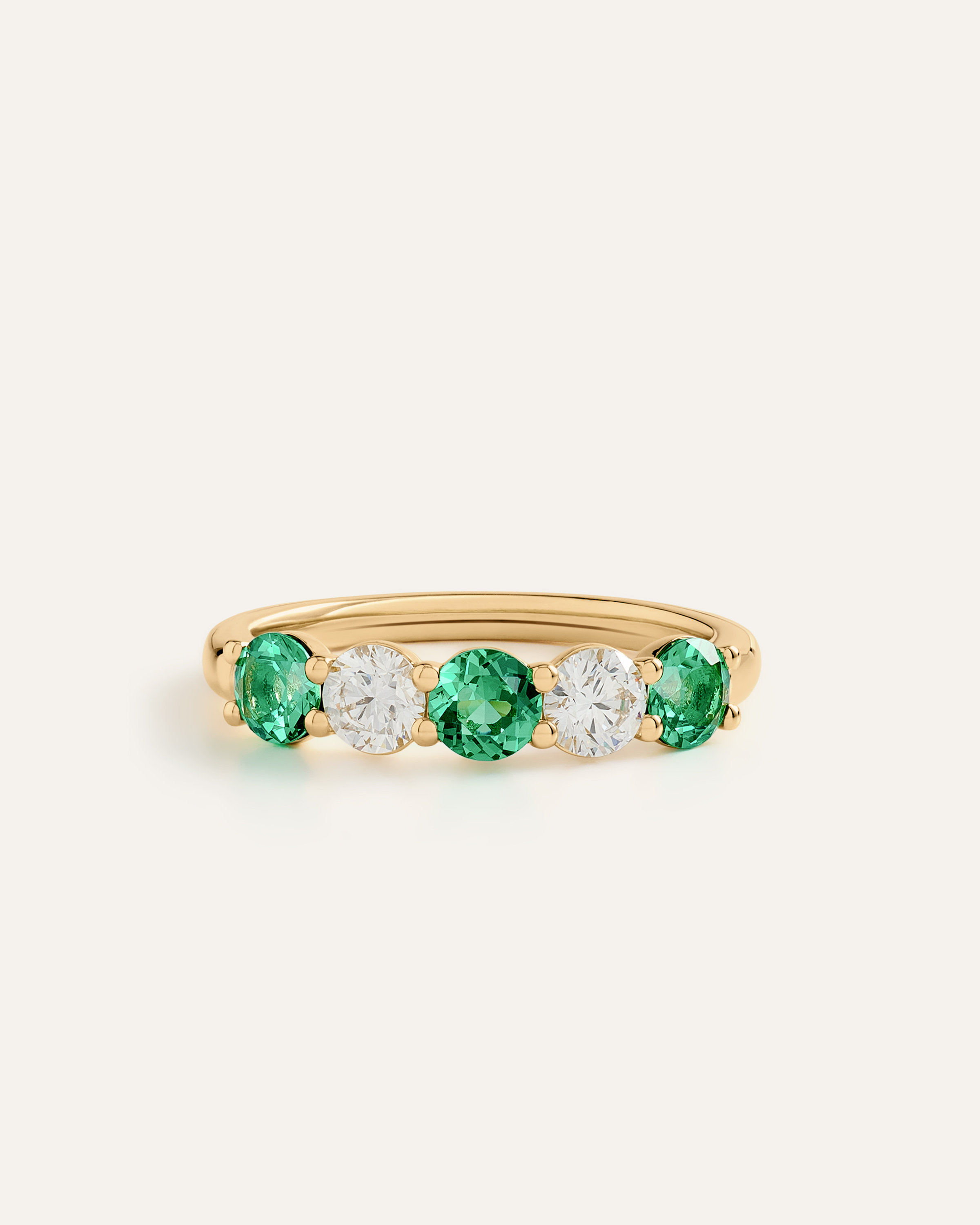 14K Gold Lab Grown Diamond & Gemstone Five Stone Band - Emerald