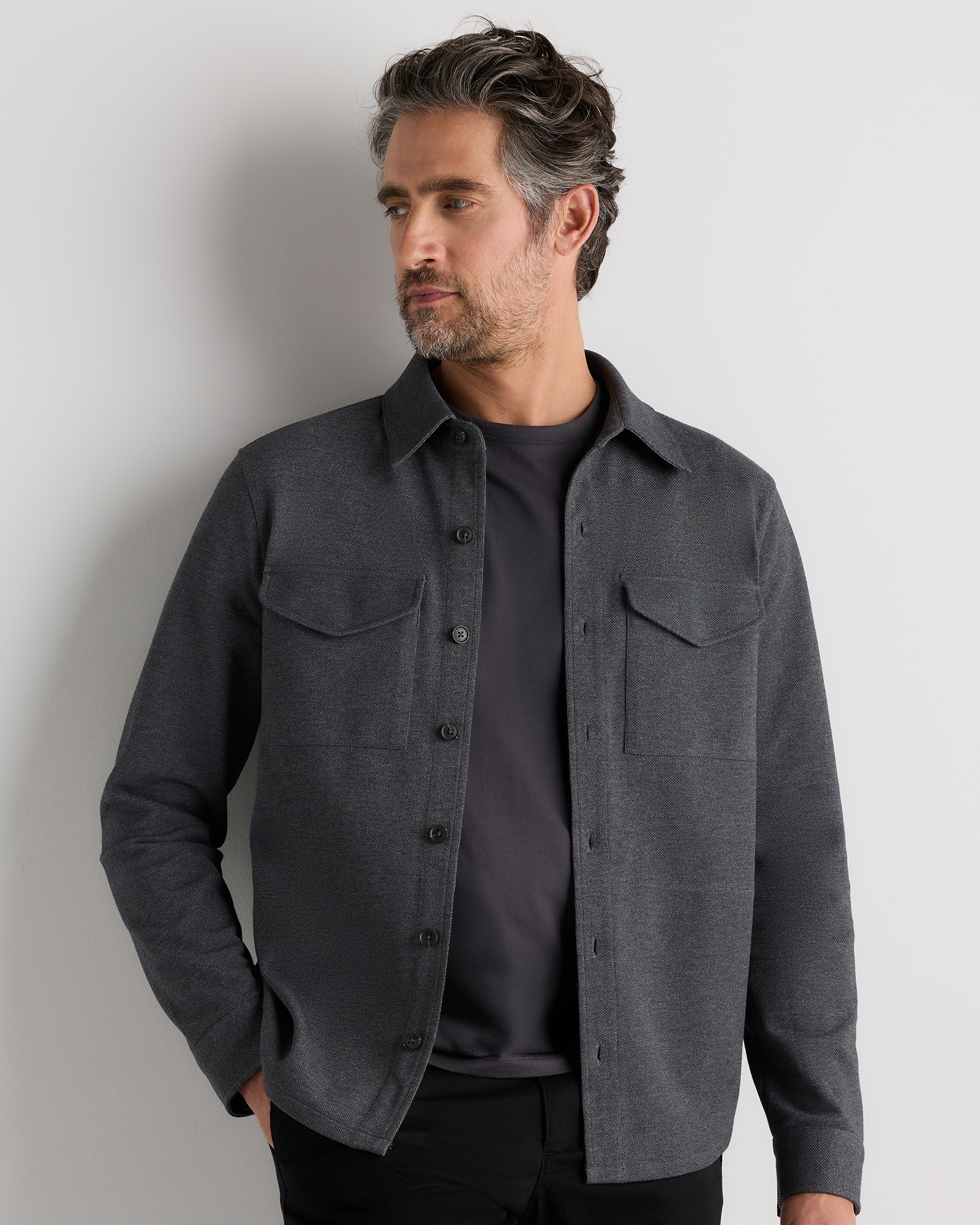 Cotton Pique Knit Overshirt