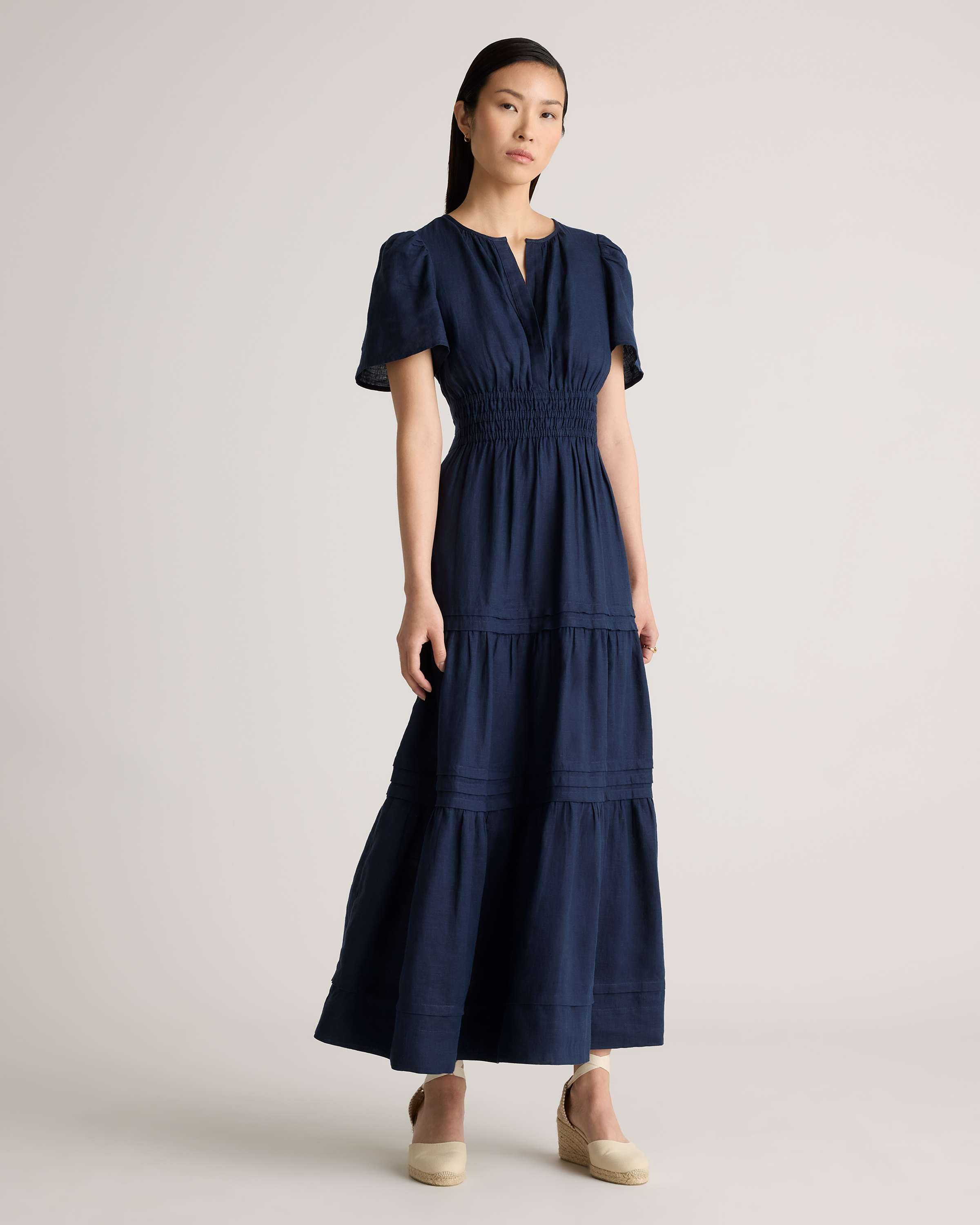 100% European Linen Tiered Maxi Dress