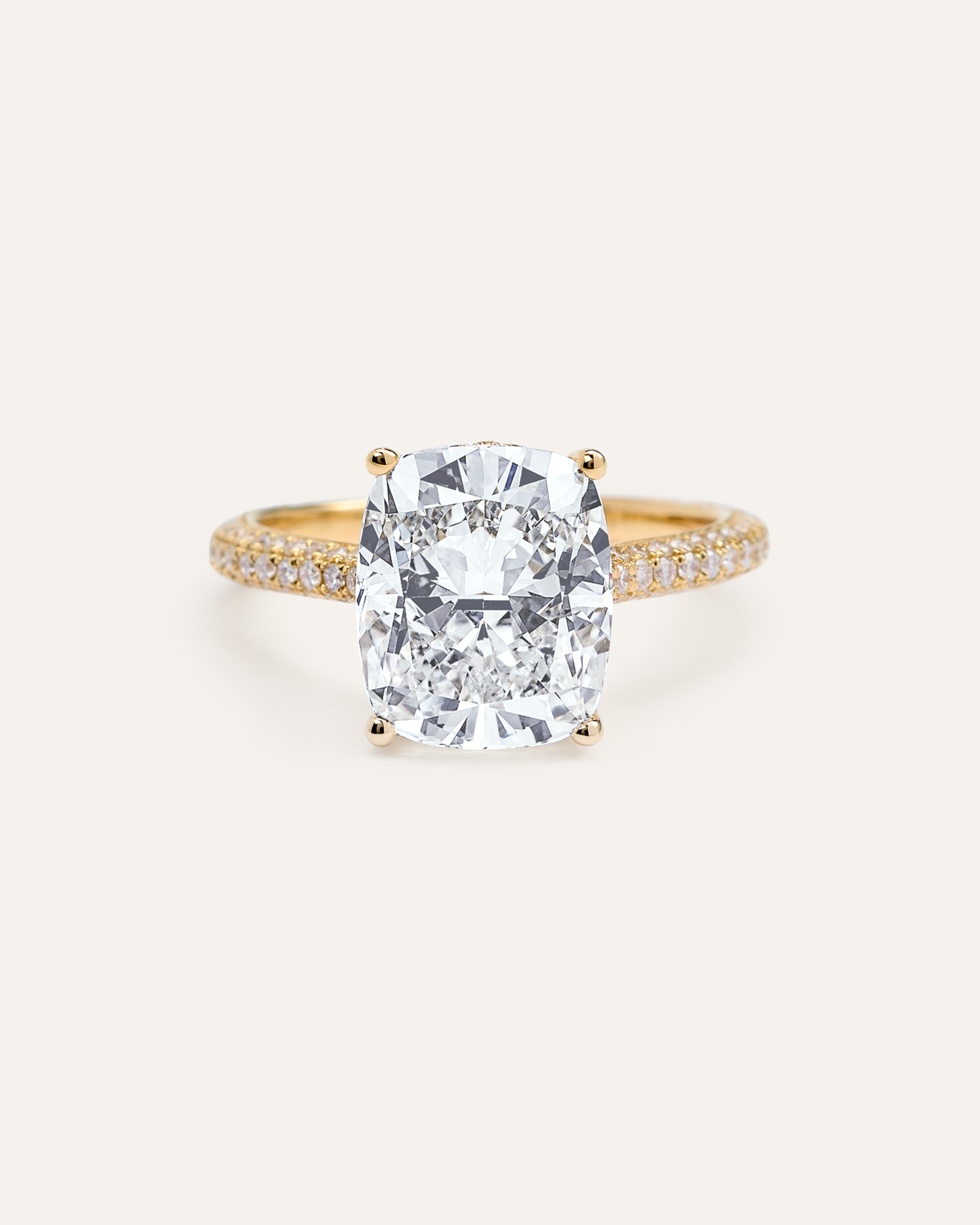 Lab Grown Diamond Elongated Cushion Pave Cathedral Engagement Ring - 5ct