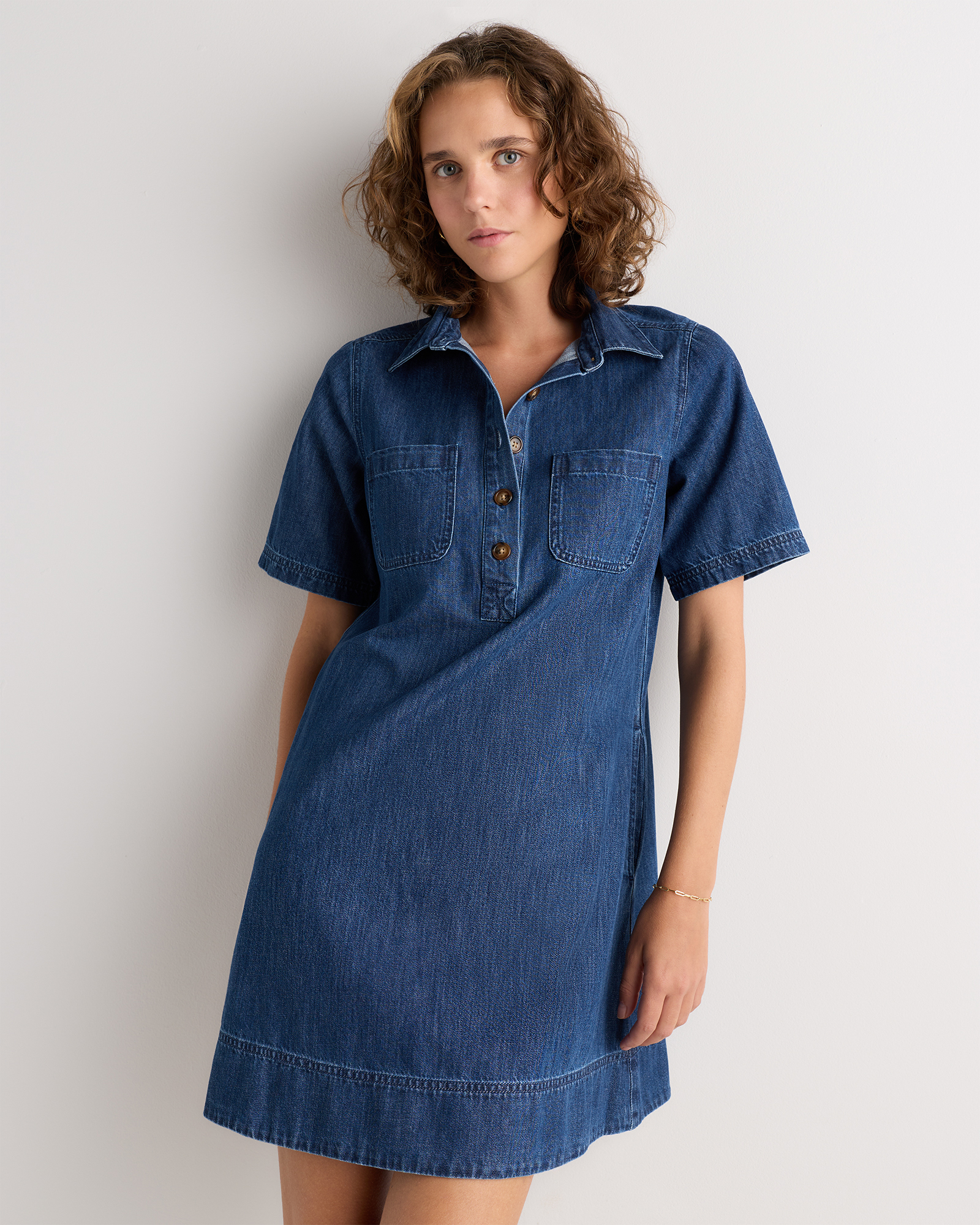 Organic Denim Polo Mini Dress
