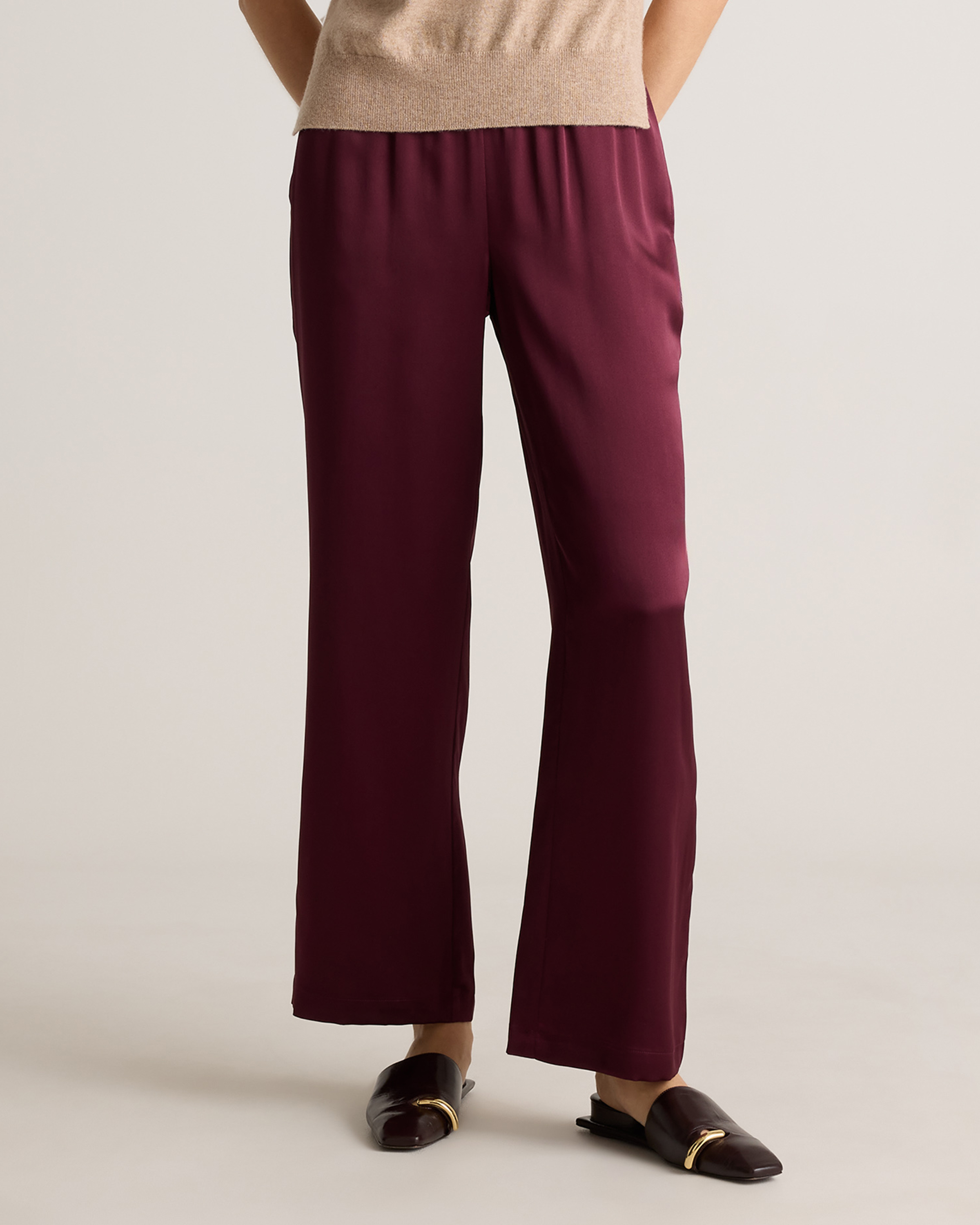 100% Washable Silk Drawstring Wide Leg Pants
