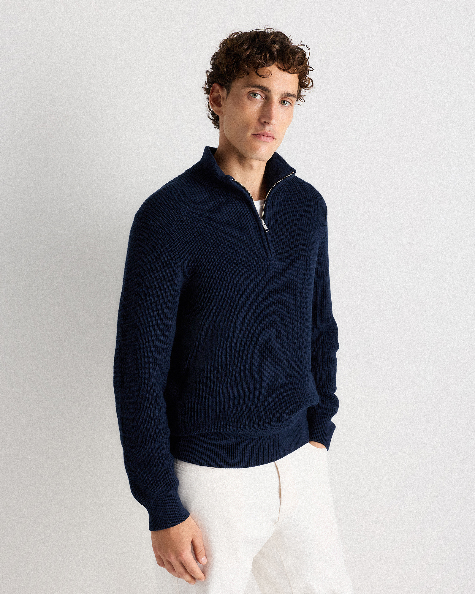 100% Organic Cotton Ribbed Quarter-Zip Sweater
