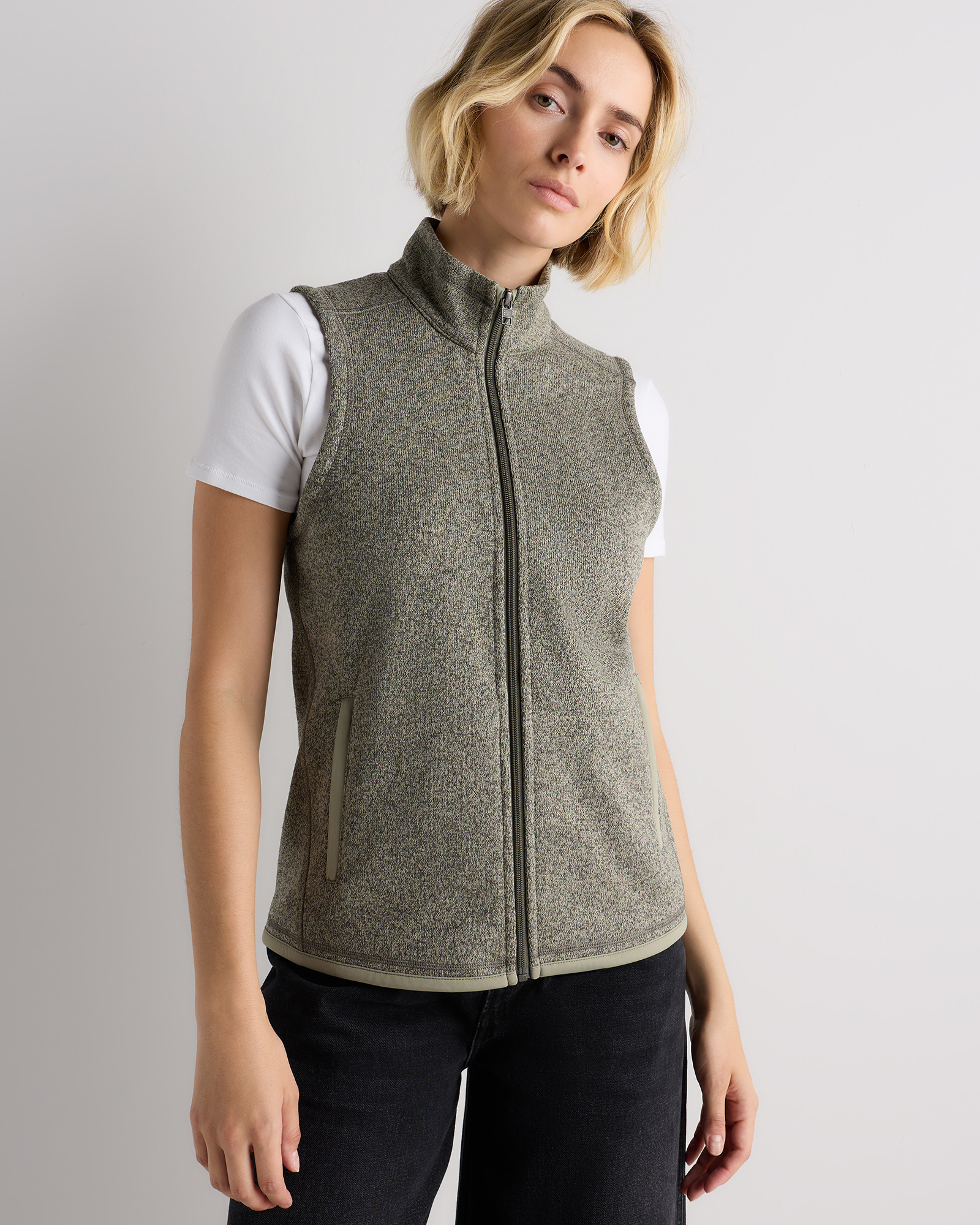 Sweater-Knit Fleece Full-Zip Vest