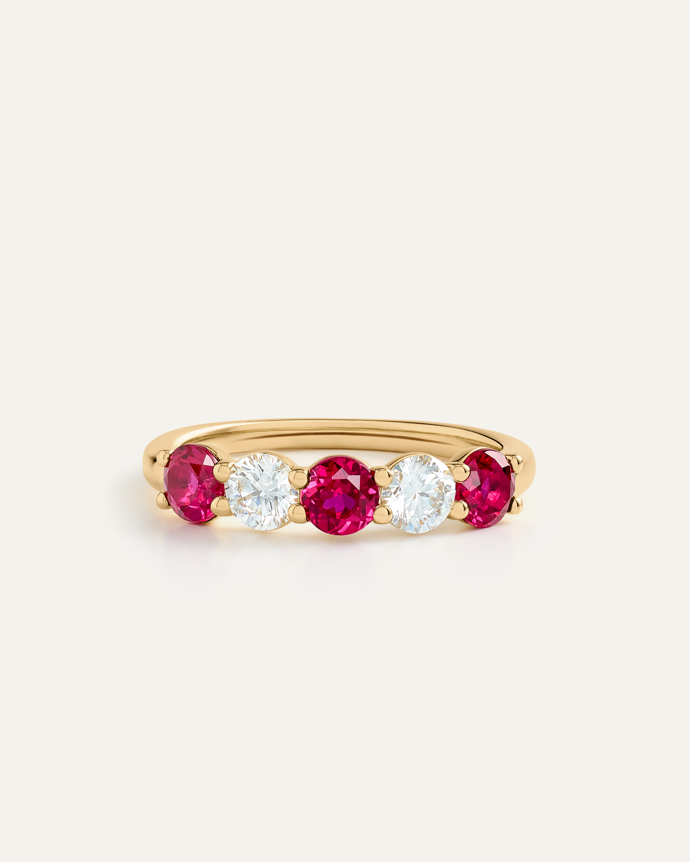14K Gold Lab Grown Diamond & Gemstone Five Stone Band - Ruby