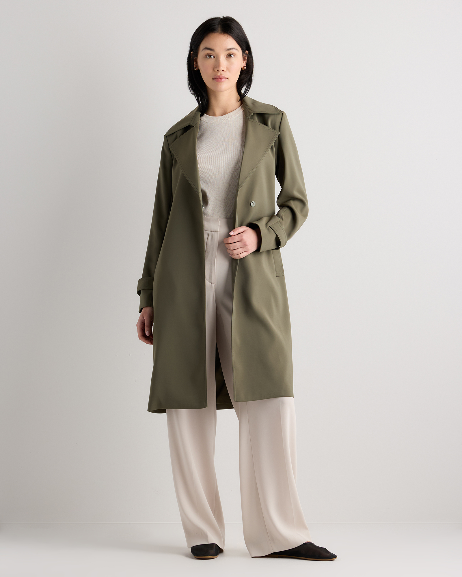 Stretch Crepe Trench Coat