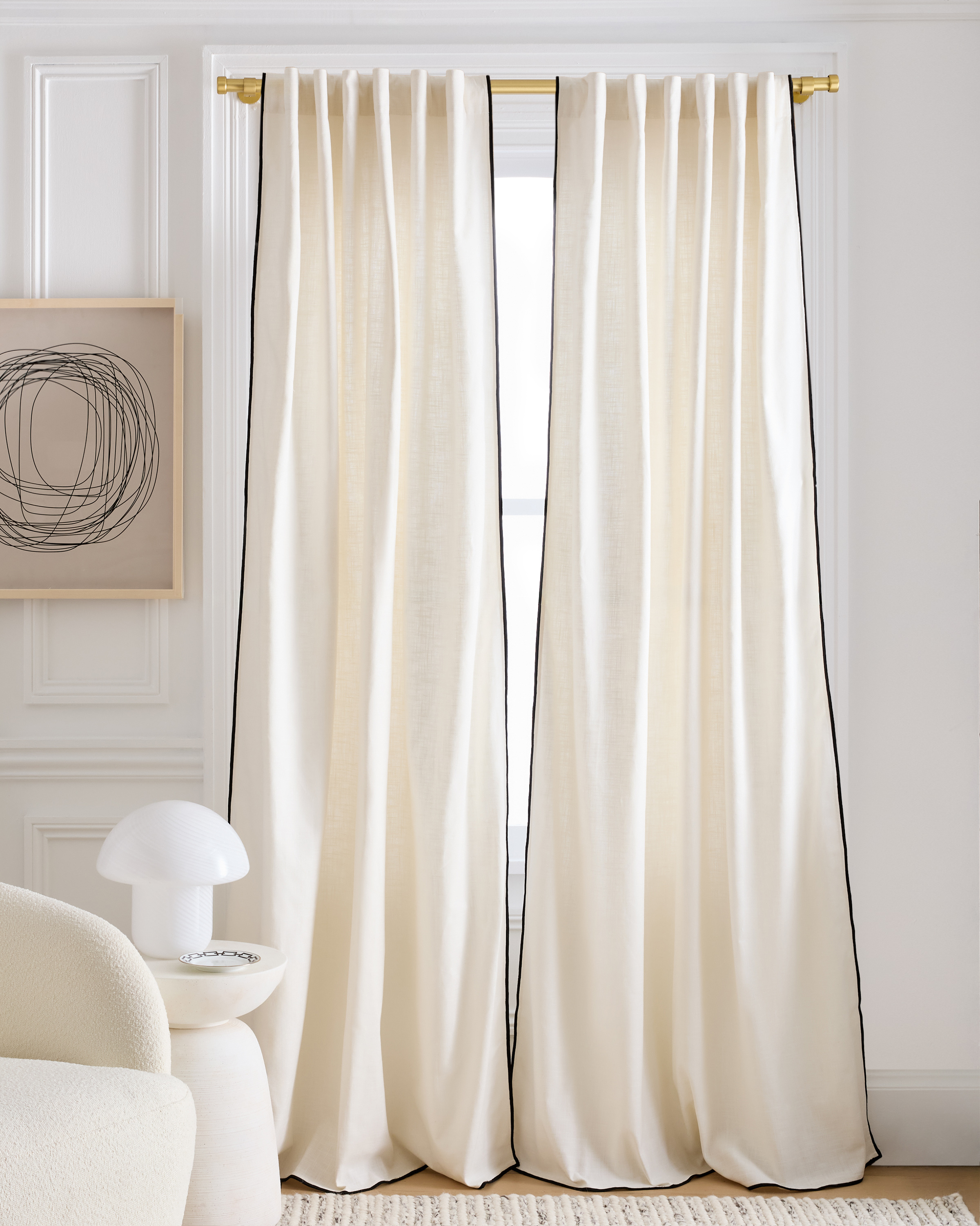 Piped Edge Cotton Curtain - Single Panel
