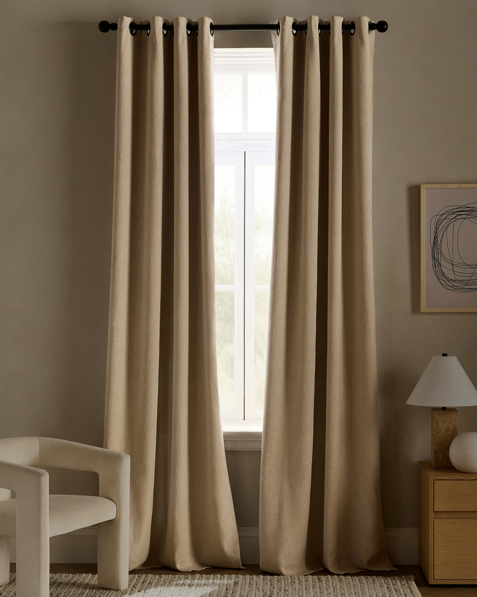 European Linen Grommet True Blackout Curtain - Single Panel