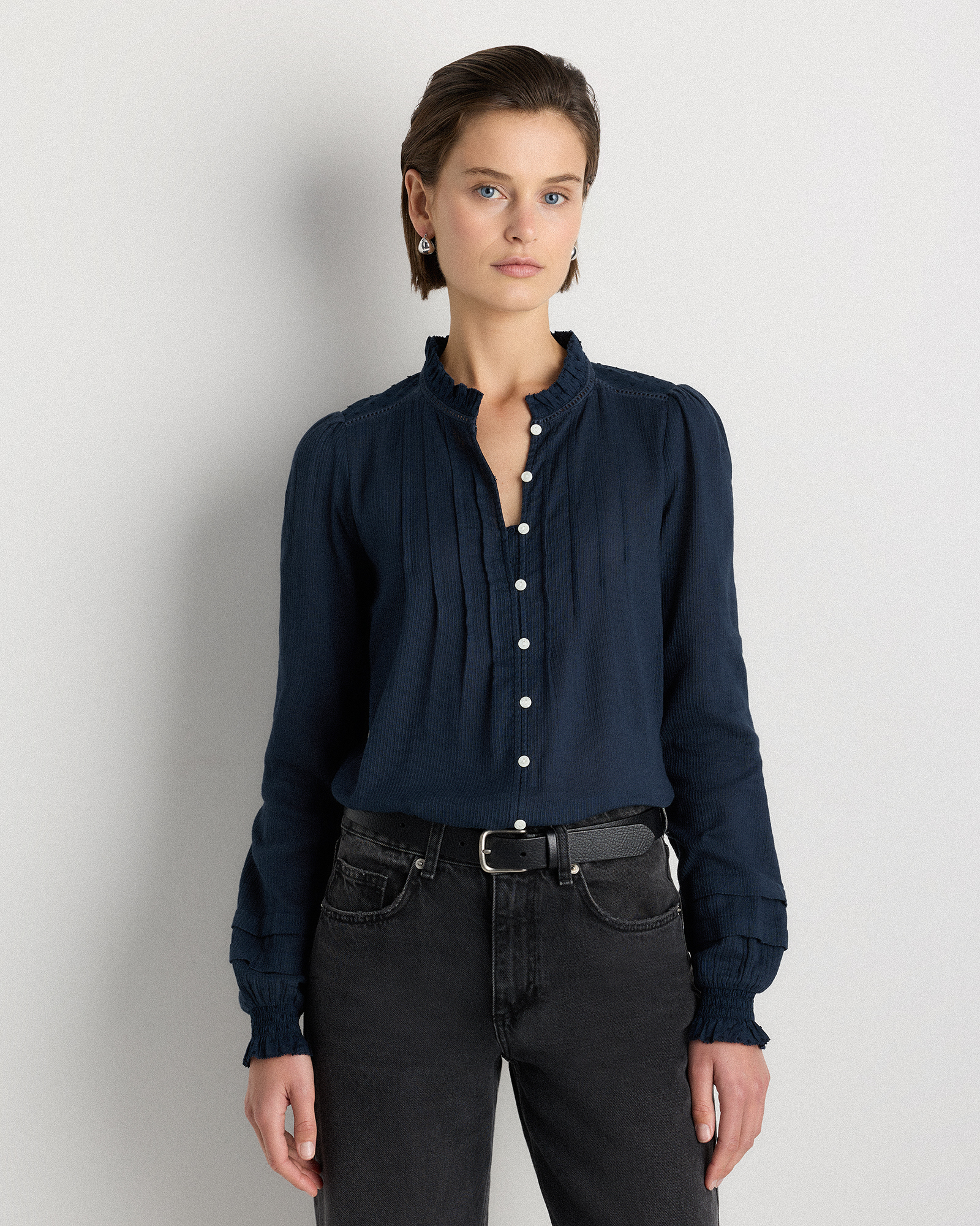 Organic Textured Cotton Peasant Blouse